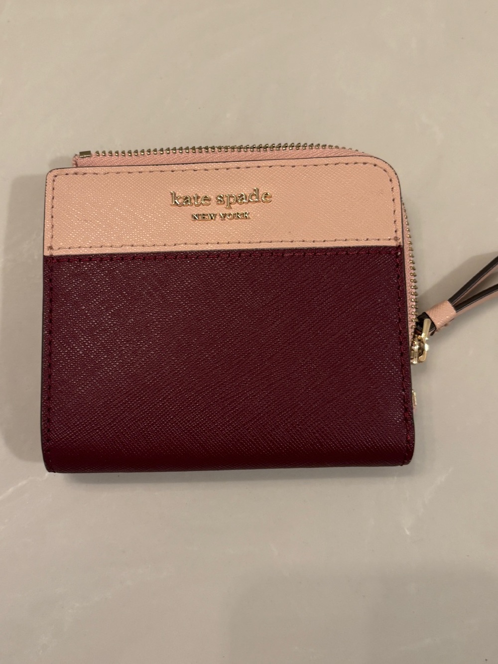 kate spade Two-Tone Blush Pink and Burgundy Zip Wallet